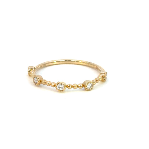 14k Yellow Gold Beaded Diamond Band