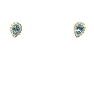 14K White Gold Aquamarine & Diamond Halo Stud Earrings