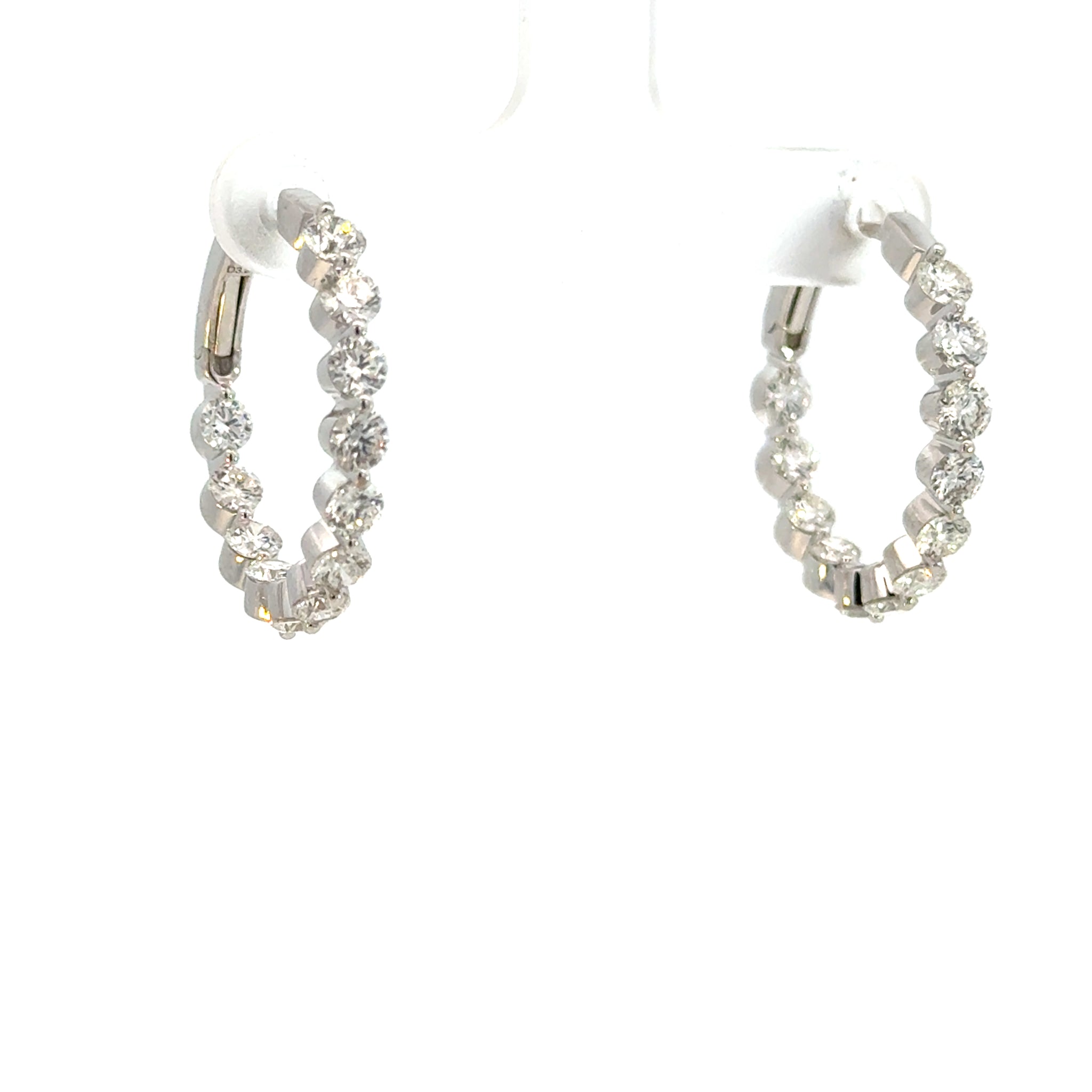 14K White Gold Diamond Hoop Earrings