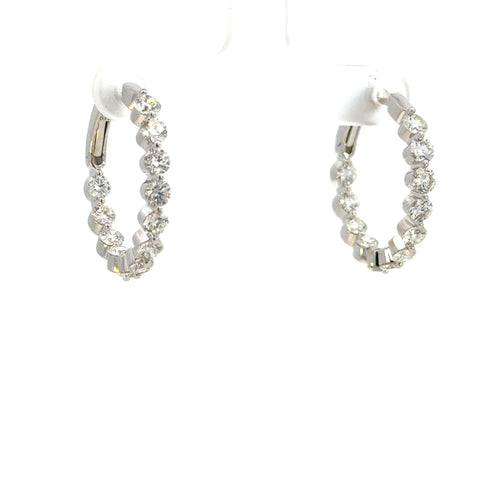 14K White Gold Diamond Hoop Earrings