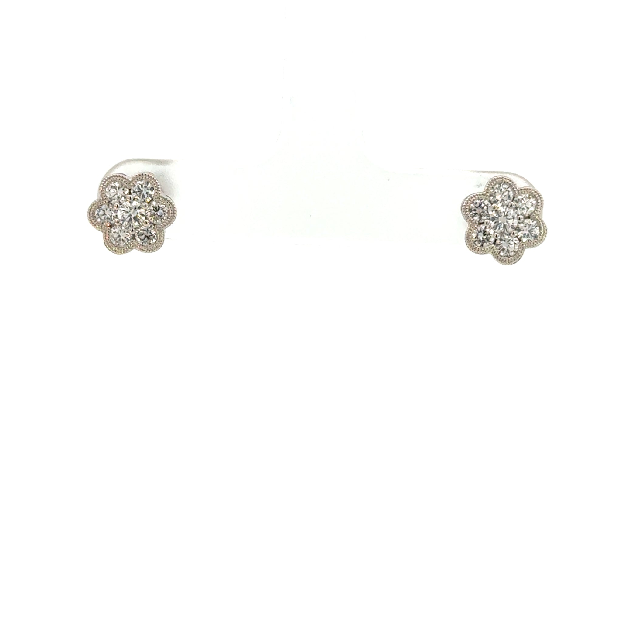 14K White Gold Diamond Flower Stud Earrings