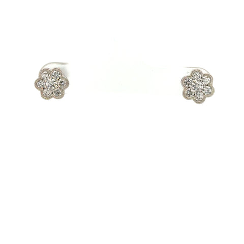 14K White Gold Diamond Flower Stud Earrings