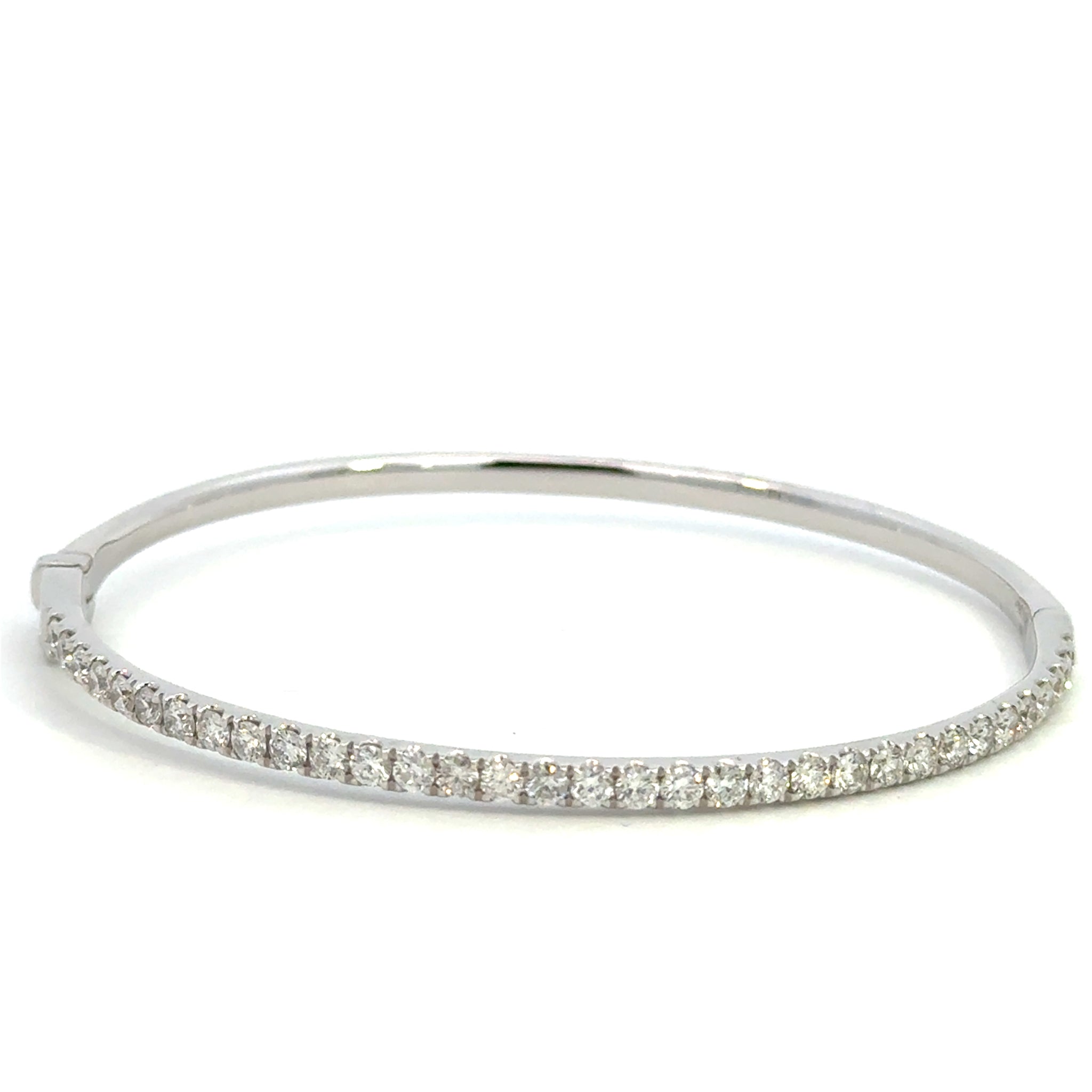 14K White Gold Diamond Line Bangle