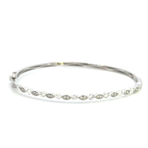 14K White Gold Vintage-Inspired Marquise & Round Diamond Bangle