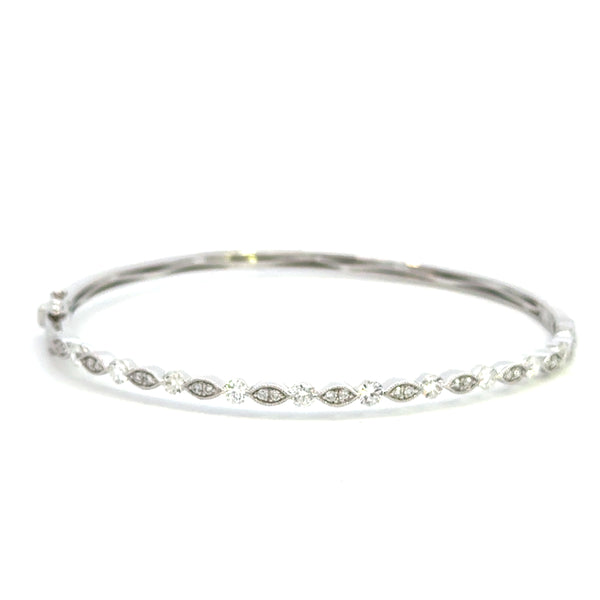 14K White Gold Vintage-Inspired Marquise & Round Diamond Bangle