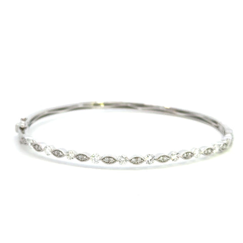14K White Gold Vintage-Inspired Marquise & Round Diamond Bangle