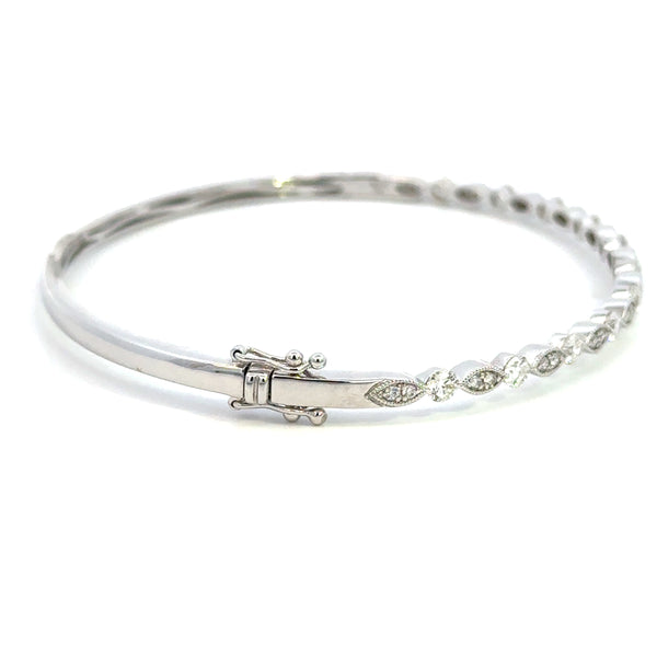 14K White Gold Vintage-Inspired Marquise & Round Diamond Bangle