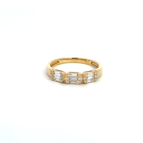 14k Yellow Gold Triple Diamond Baguette Ring