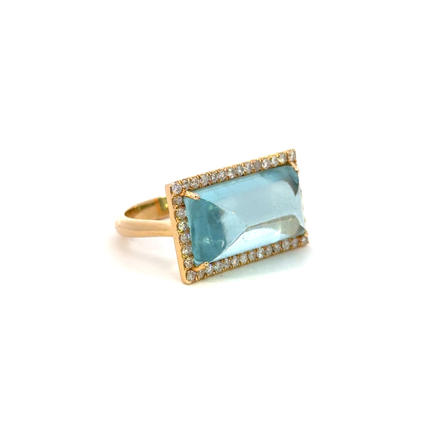 14K Yellow Gold Aquamarine Emerald-Cut Halo Ring