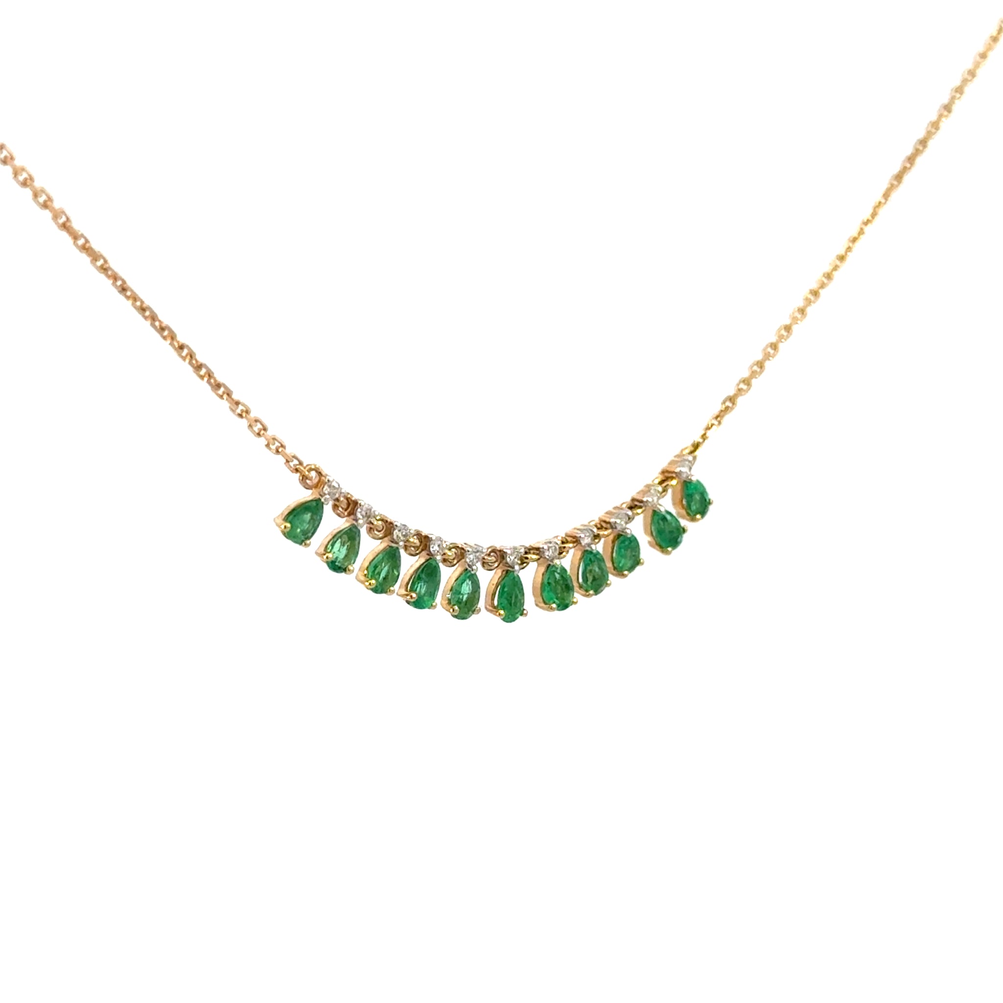 14K Yellow Gold Emerald Fringe Necklace