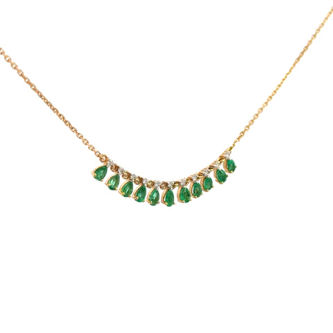 14K Yellow Gold Emerald Fringe Necklace