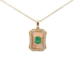 14K Yellow Gold Emerald & Mother-of-Pearl Halo Pendan