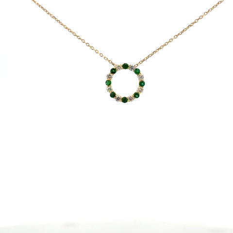 14K Yellow Gold Emerald & Diamond Circle Pendant