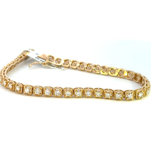 14K Yellow Gold Square Cushion Style Diamond Tennis Bracelet