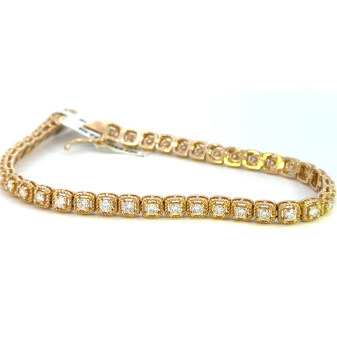 14K Yellow Gold Square Cushion Style Diamond Tennis Bracelet