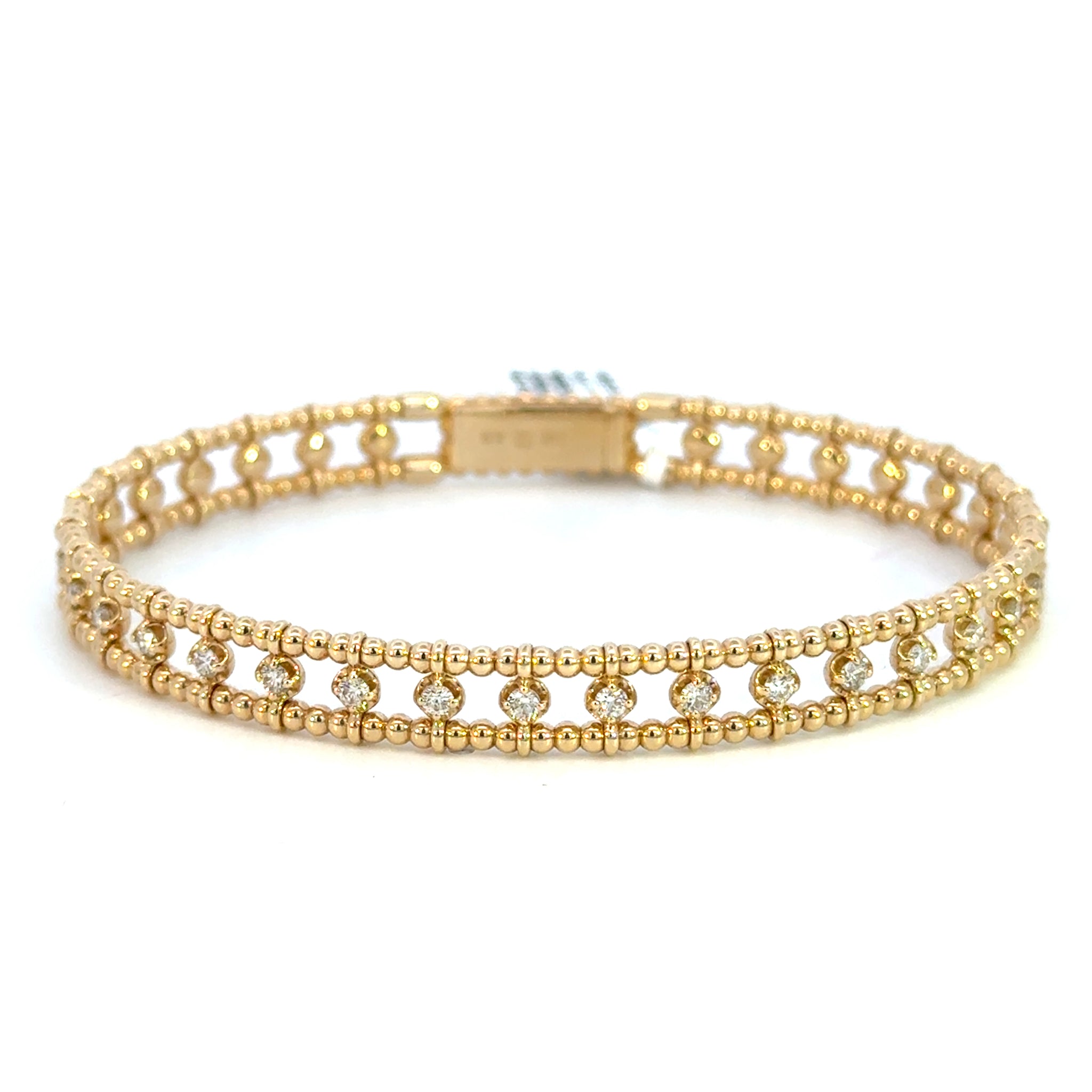 14K Yellow Gold Beaded Diamond Negative Space Bracelet