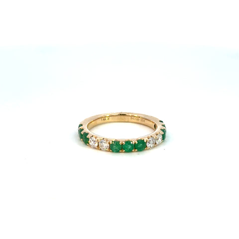 14K Yellow Gold Emerald & Diamond Band
