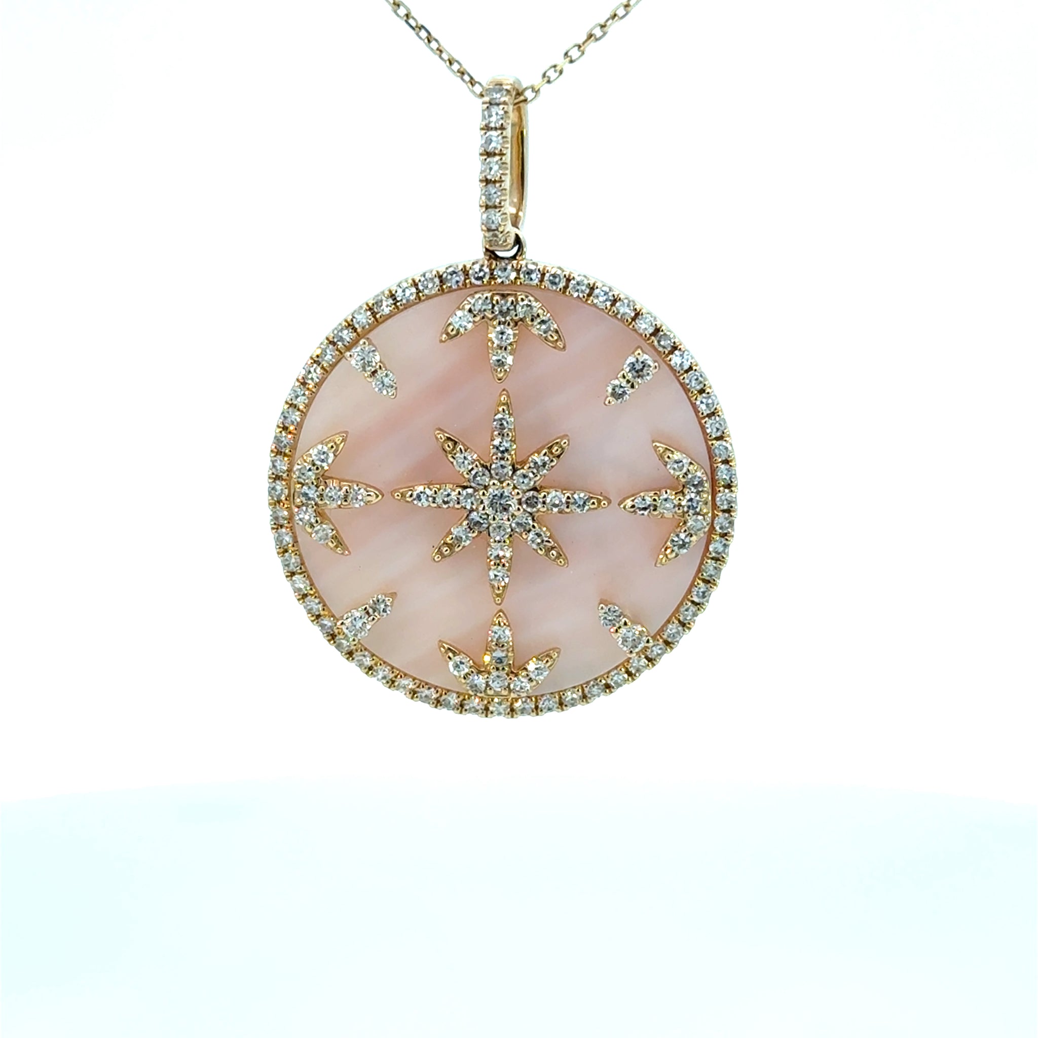 14K Yellow Gold Mother-of-Pearl Diamond Compass Pendant