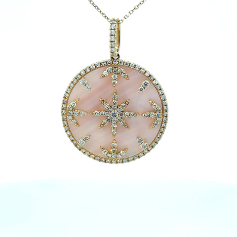 14K Yellow Gold Mother-of-Pearl Diamond Compass Pendant