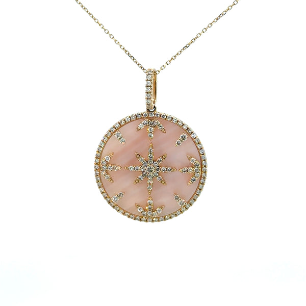 14K Yellow Gold Mother-of-Pearl Diamond Compass Pendant