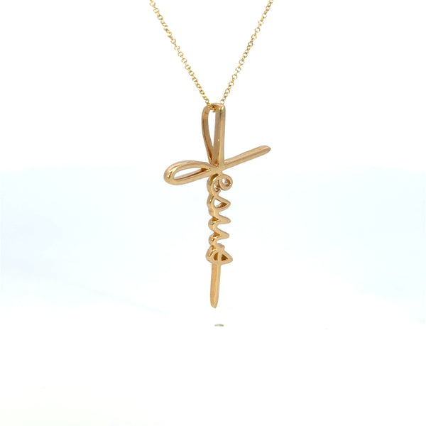 14K Yellow Gold Jesus Script Cross Pendant