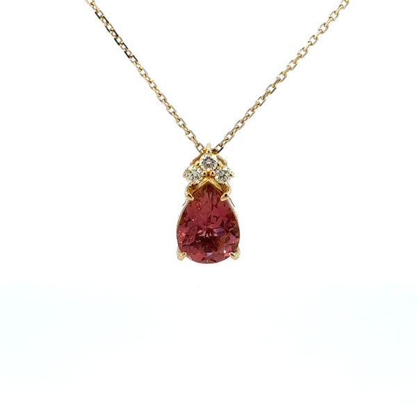 14K Yellow Gold Pink Tourmaline & Diamond Pendant