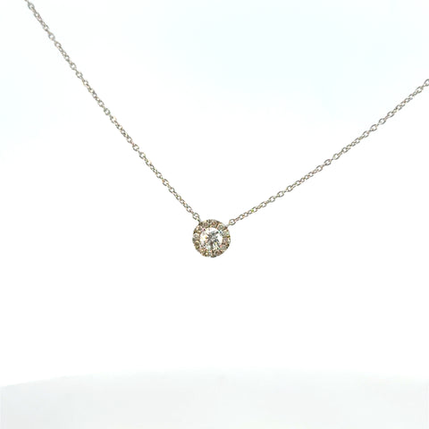 14k White Gold Classic Diamond Halo Solitaire Necklace