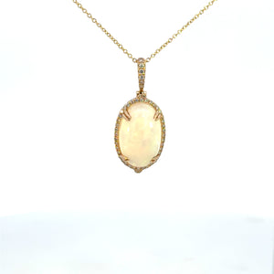 14K Yellow Gold  Opal & Diamond Oval Halo Pendant