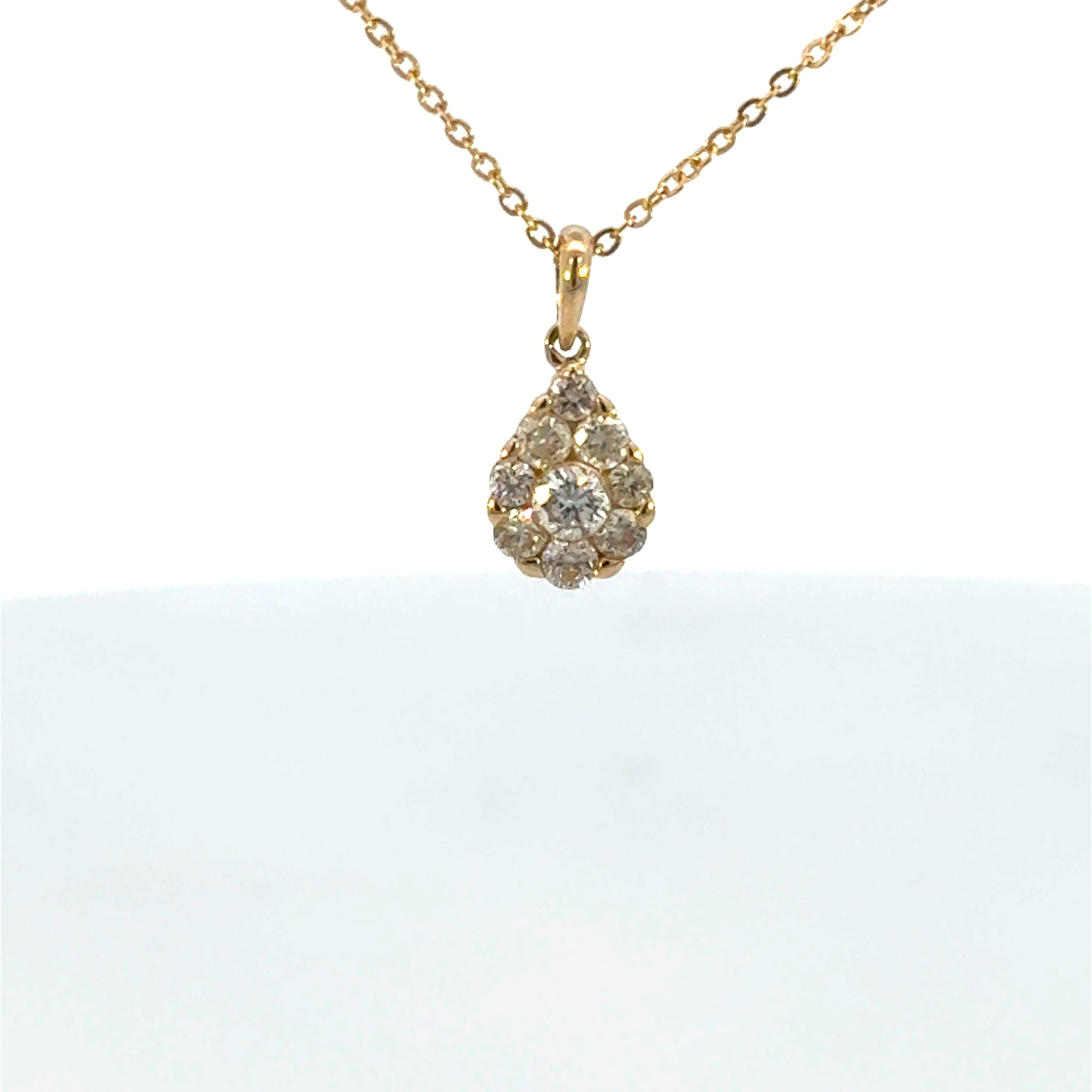 14k Yellow Gold Diamond Cluster Teardrop Pendant
