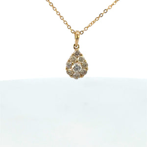 14k Yellow Gold Diamond Cluster Teardrop Pendant