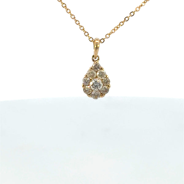 14k Yellow Gold Diamond Cluster Teardrop Pendant