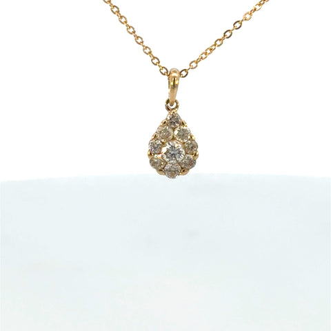 14k Yellow Gold Diamond Cluster Teardrop Pendant