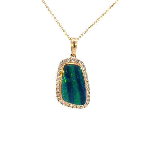 Opal & Diamond Halo Pendant