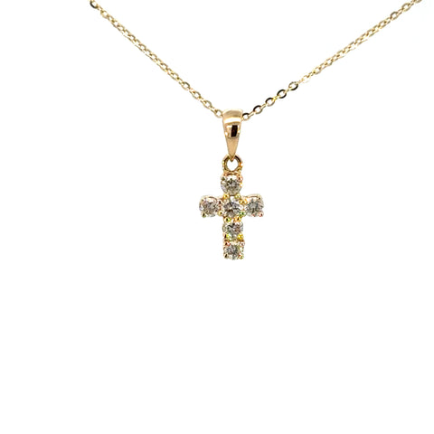 14K Yellow Gold Diamond Cross Pendant Necklace