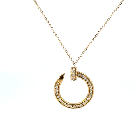 14K Yellow Gold Diamond Circle Pendant Necklace