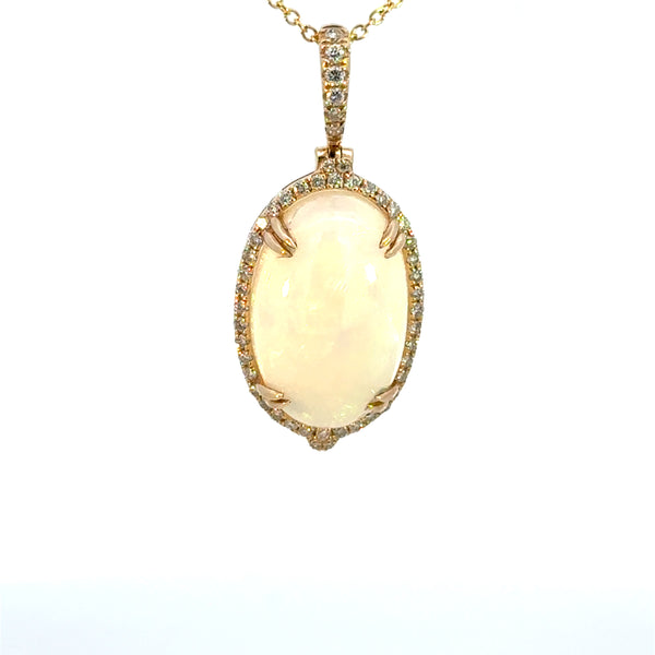 14K Yellow Gold  Opal & Diamond Oval Halo Pendant