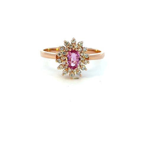 14K Rose Gold Pink Sapphire & Diamond Halo Ring
