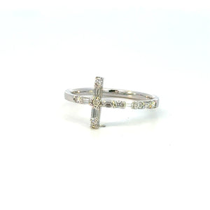 14K White Gold Diamond Cross Ring