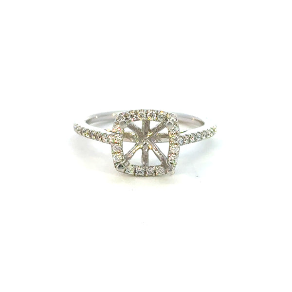 14K White Gold Cushion Halo Semi-Mount Ring