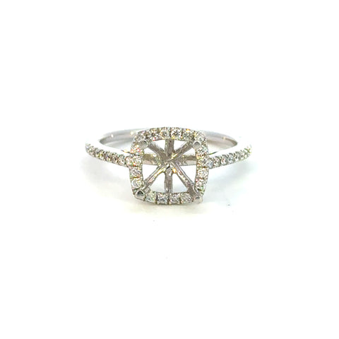 14K White Gold Cushion Halo Semi-Mount Ring