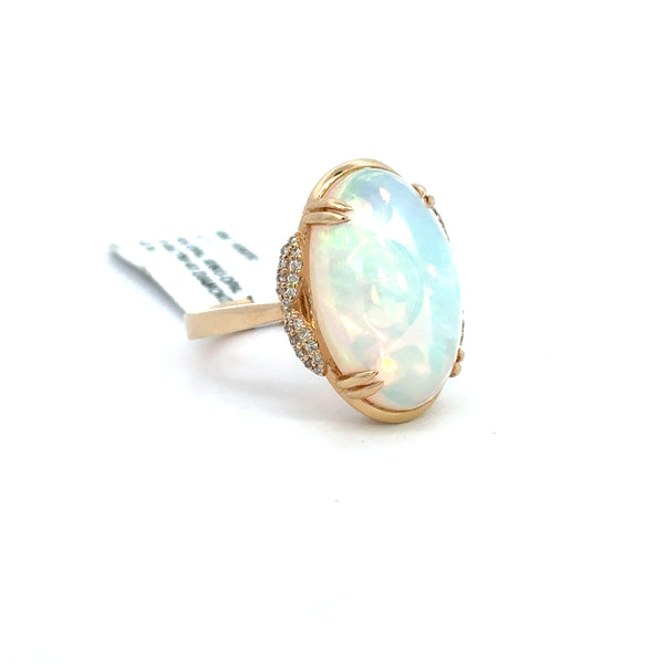 14K Yellow Gold Oval Opal & Diamond Ring