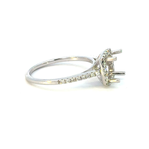 14K White Gold Cushion Halo Semi-Mount Ring