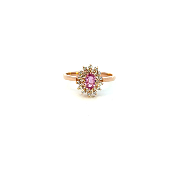 14K Rose Gold Pink Sapphire & Diamond Halo Ring