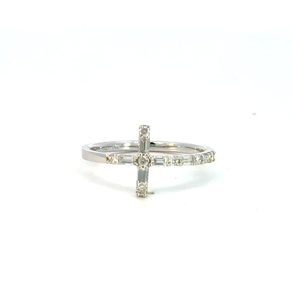 14K White Gold Diamond Cross Ring