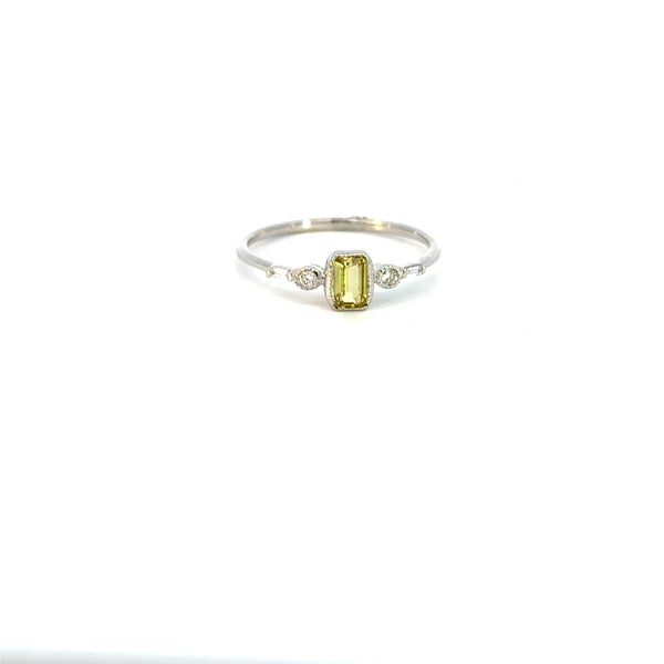14K White Gold Yellow Sapphire & Diamond Ring