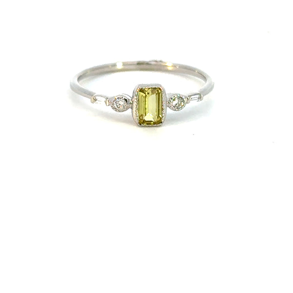 14K White Gold Yellow Sapphire & Diamond Ring