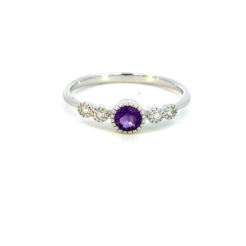14K White Gold Amethyst & Diamond Ring