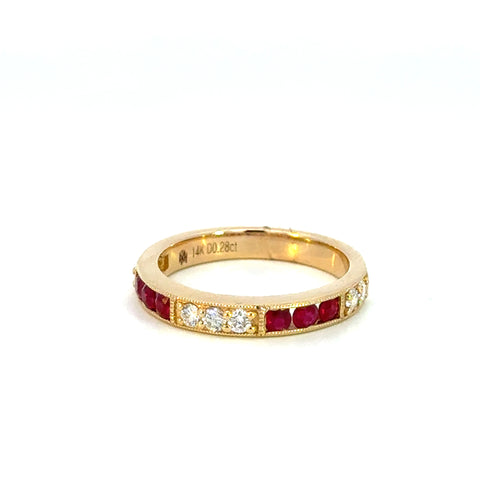 14K Yellow Gold Ruby & Diamond Band