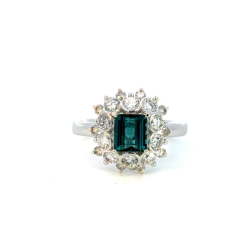 14K White Gold Green Tourmaline & Diamond Halo