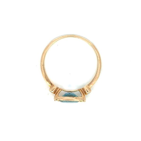14K Yellow Gold Blue Topaz & Diamond Ring